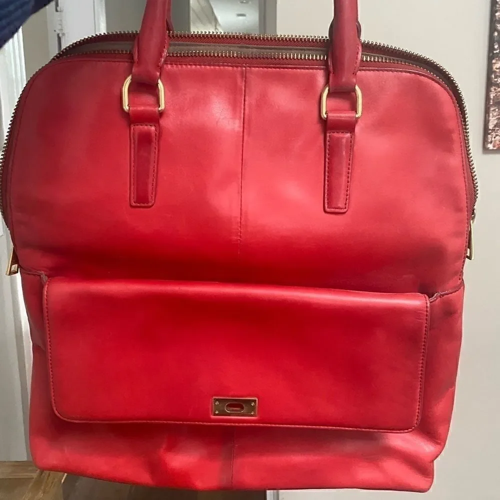 Jcrew red leather brief bag